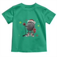 Funny Ice Hockey Holiday Gift Toddler T Shirt Cute Puck Wearing Santa Hat - Wonder Print Shop