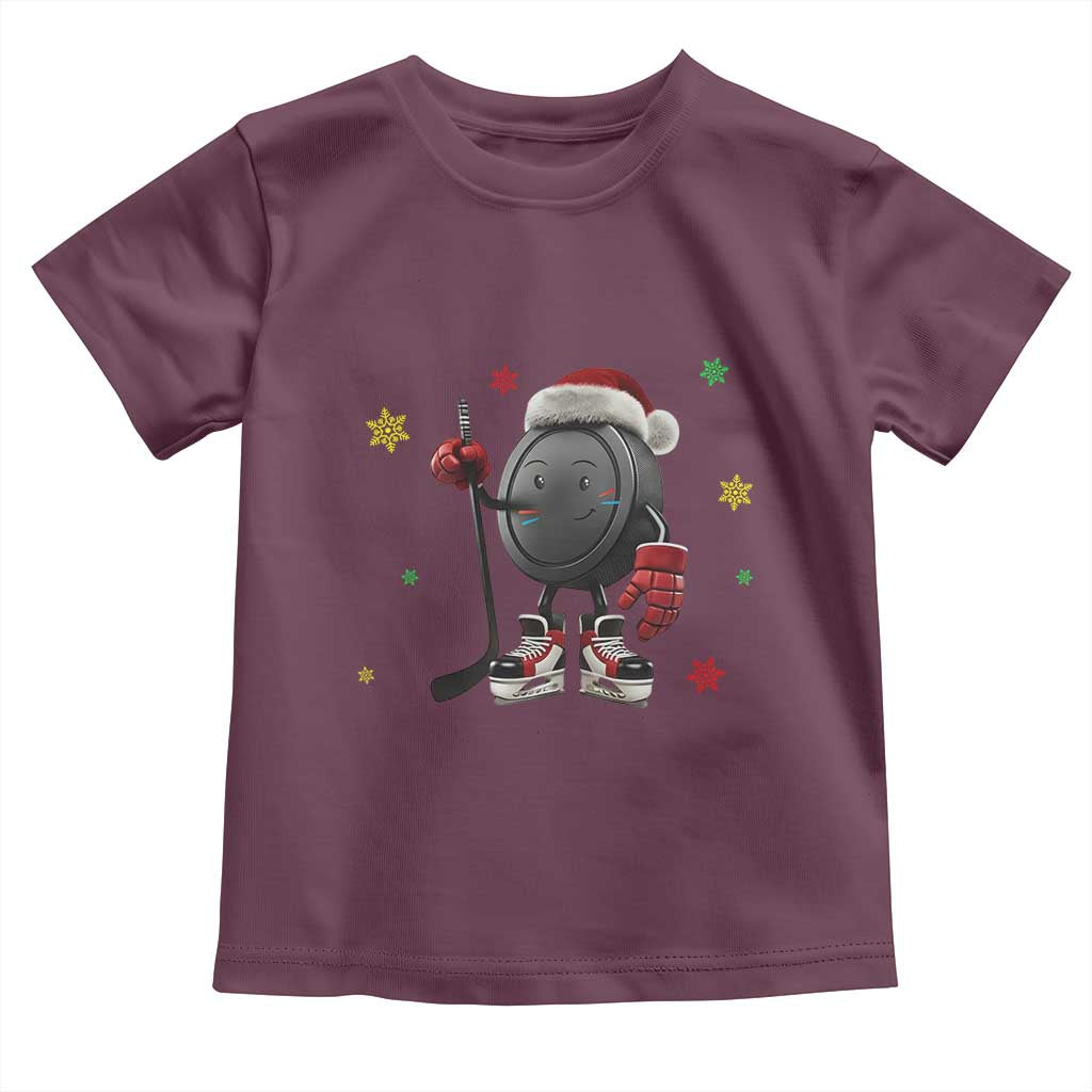 Funny Ice Hockey Holiday Gift Toddler T Shirt Cute Puck Wearing Santa Hat - Wonder Print Shop
