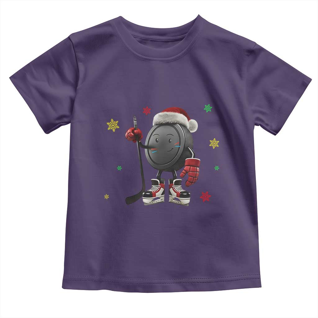 Funny Ice Hockey Holiday Gift Toddler T Shirt Cute Puck Wearing Santa Hat - Wonder Print Shop
