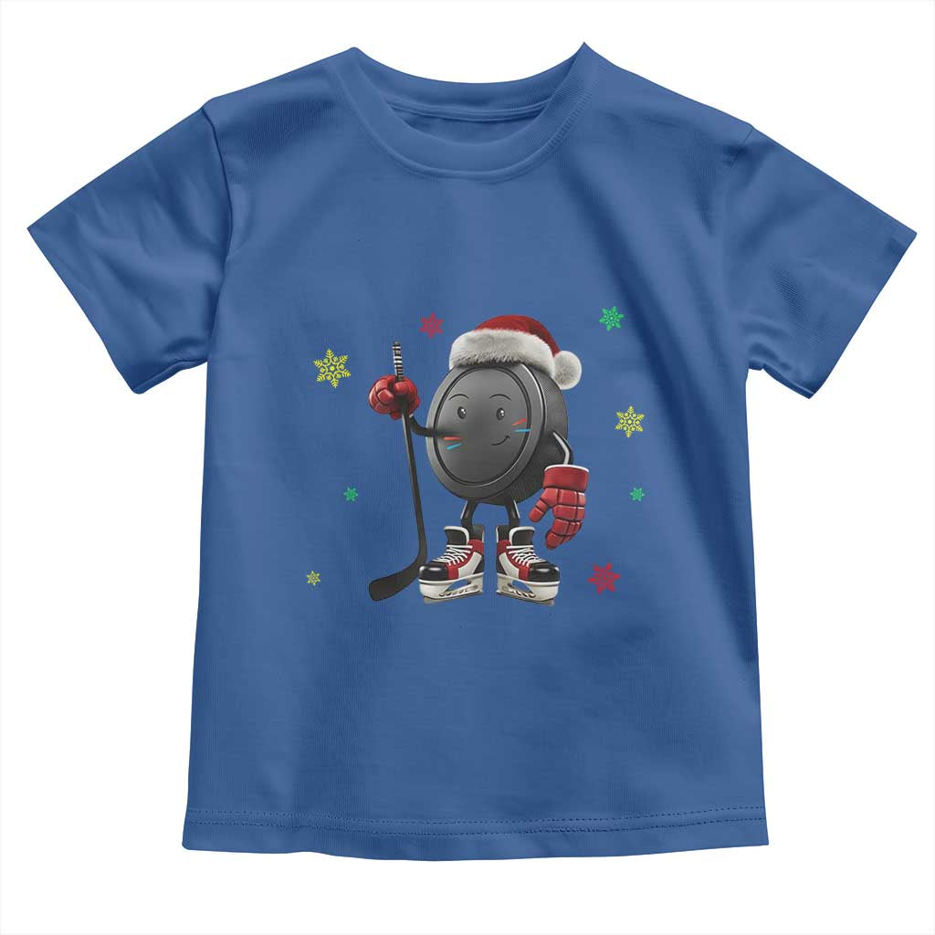 Funny Ice Hockey Holiday Gift Toddler T Shirt Cute Puck Wearing Santa Hat - Wonder Print Shop