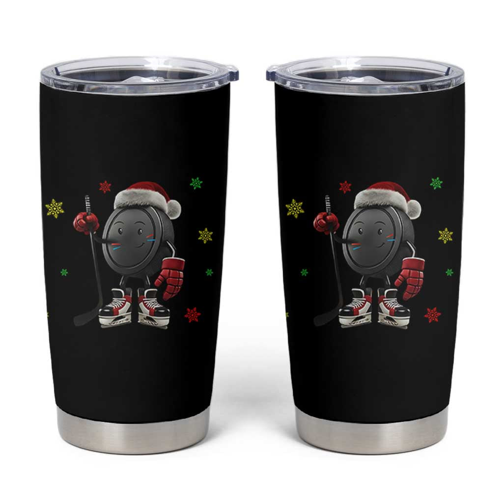 Funny Ice Hockey Holiday Gift Tumbler Cup Cute Puck Wearing Santa Hat - Wonder Print Shop