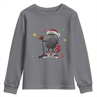 Funny Ice Hockey Holiday Gift Youth Sweatshirt Cute Puck Wearing Santa Hat - Wonder Print Shop