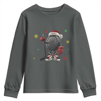 Funny Ice Hockey Holiday Gift Youth Sweatshirt Cute Puck Wearing Santa Hat - Wonder Print Shop
