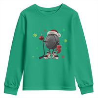 Funny Ice Hockey Holiday Gift Youth Sweatshirt Cute Puck Wearing Santa Hat - Wonder Print Shop