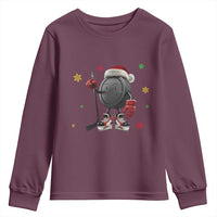 Funny Ice Hockey Holiday Gift Youth Sweatshirt Cute Puck Wearing Santa Hat - Wonder Print Shop