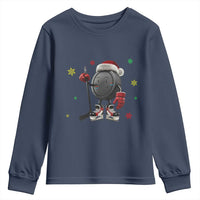 Funny Ice Hockey Holiday Gift Youth Sweatshirt Cute Puck Wearing Santa Hat - Wonder Print Shop