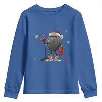 Funny Ice Hockey Holiday Gift Youth Sweatshirt Cute Puck Wearing Santa Hat - Wonder Print Shop