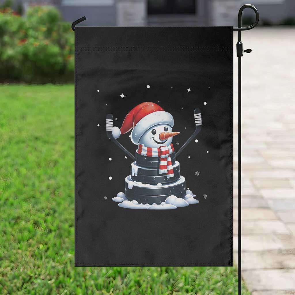 Hockey Puck Snowman Garden Flag Funny Holiday Christmas Gift - Wonder Print Shop