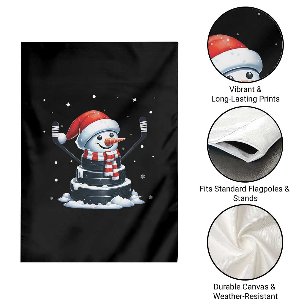 Hockey Puck Snowman Garden Flag Funny Holiday Christmas Gift - Wonder Print Shop
