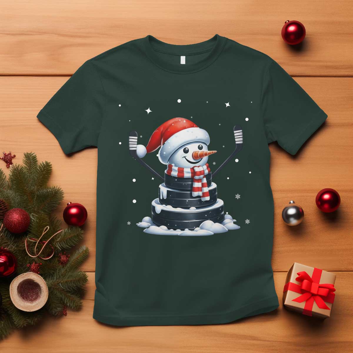 Hockey Puck Snowman T Shirt Funny Holiday Christmas Gift - Wonder Print Shop