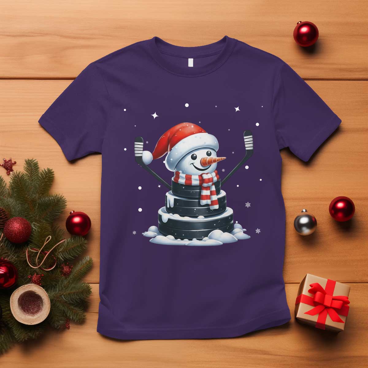 Hockey Puck Snowman T Shirt Funny Holiday Christmas Gift - Wonder Print Shop