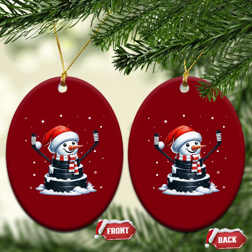 Hockey Puck Snowman Ceramic Ornament Funny Holiday Christmas Gift - Wonder Print Shop