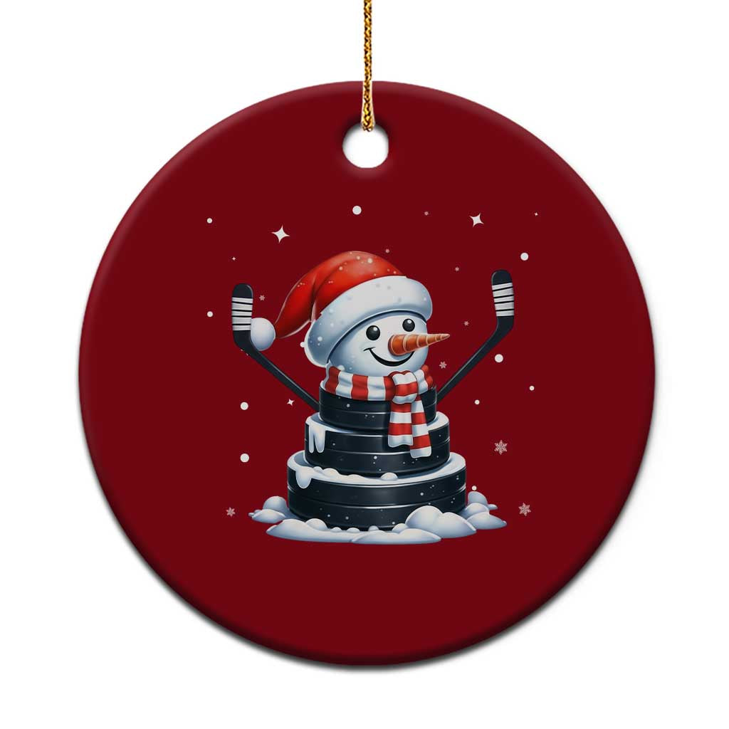 Hockey Puck Snowman Ceramic Ornament Funny Holiday Christmas Gift - Wonder Print Shop