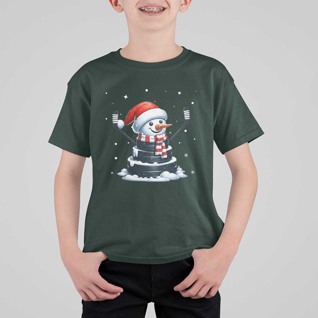 Hockey Puck Snowman T Shirt For Kid Funny Holiday Christmas Gift - Wonder Print Shop