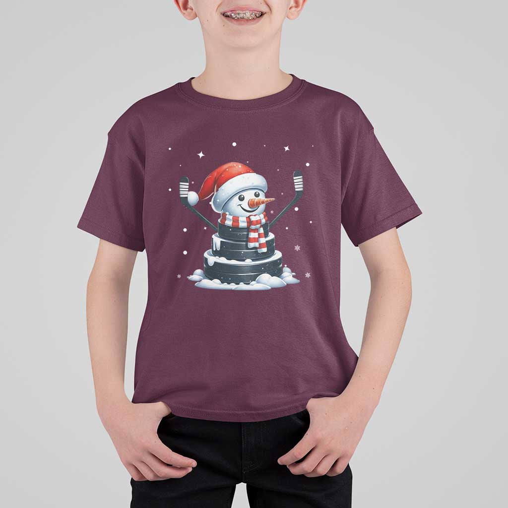 Hockey Puck Snowman T Shirt For Kid Funny Holiday Christmas Gift - Wonder Print Shop