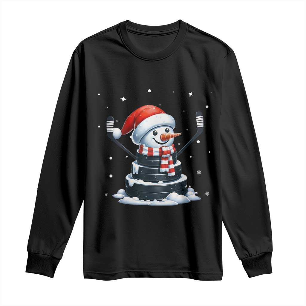 Hockey Puck Snowman Long Sleeve Shirt Funny Holiday Christmas Gift - Wonder Print Shop