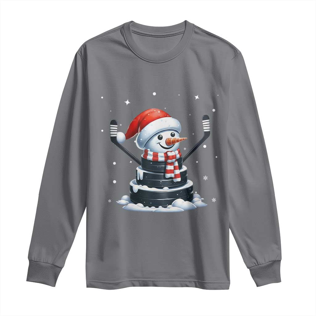 Hockey Puck Snowman Long Sleeve Shirt Funny Holiday Christmas Gift - Wonder Print Shop