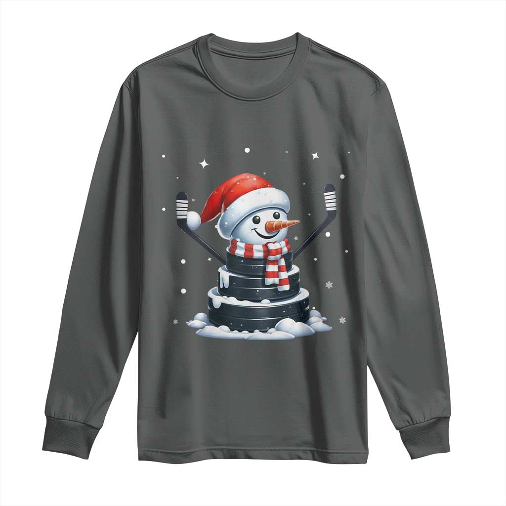 Hockey Puck Snowman Long Sleeve Shirt Funny Holiday Christmas Gift - Wonder Print Shop