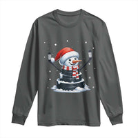 Hockey Puck Snowman Long Sleeve Shirt Funny Holiday Christmas Gift - Wonder Print Shop