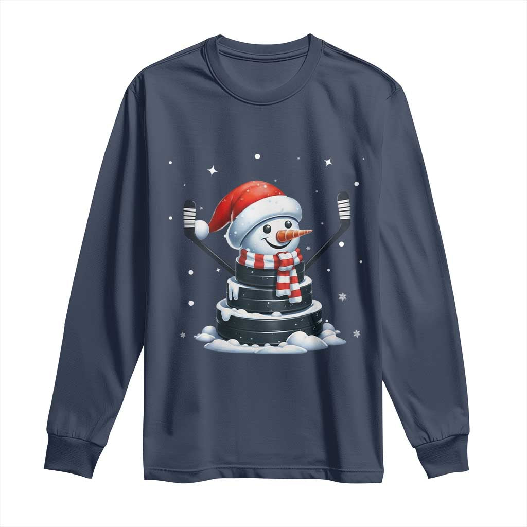 Hockey Puck Snowman Long Sleeve Shirt Funny Holiday Christmas Gift - Wonder Print Shop