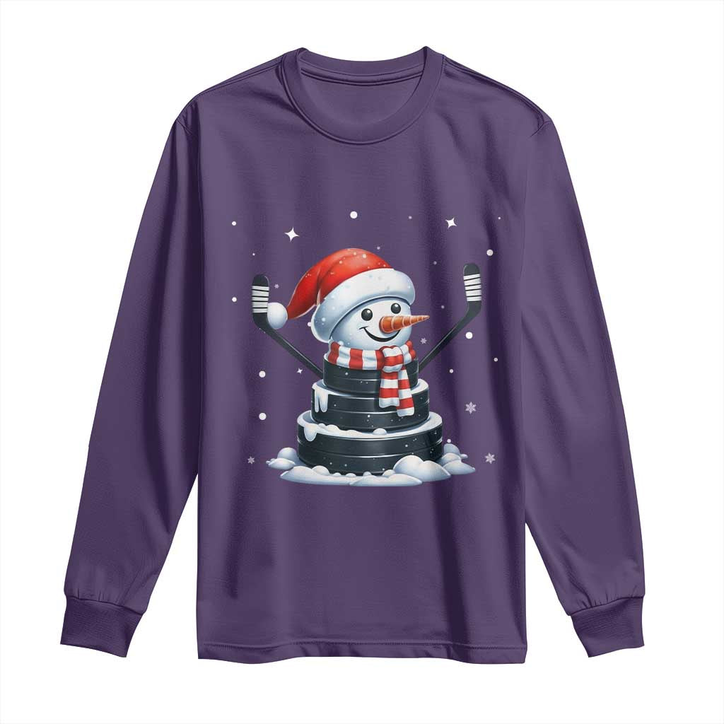 Hockey Puck Snowman Long Sleeve Shirt Funny Holiday Christmas Gift - Wonder Print Shop