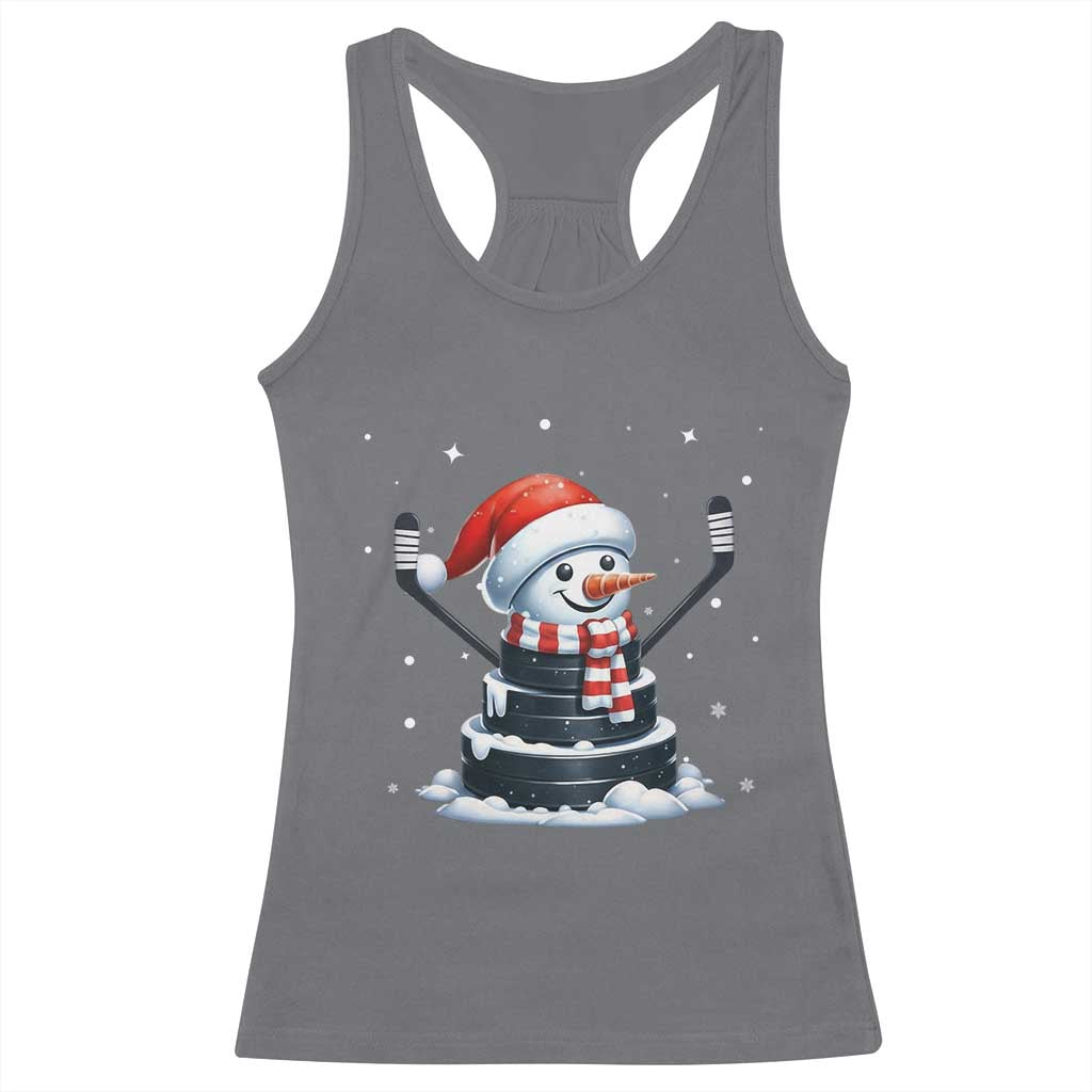 Hockey Puck Snowman Racerback Tank Top Funny Holiday Christmas Gift - Wonder Print Shop
