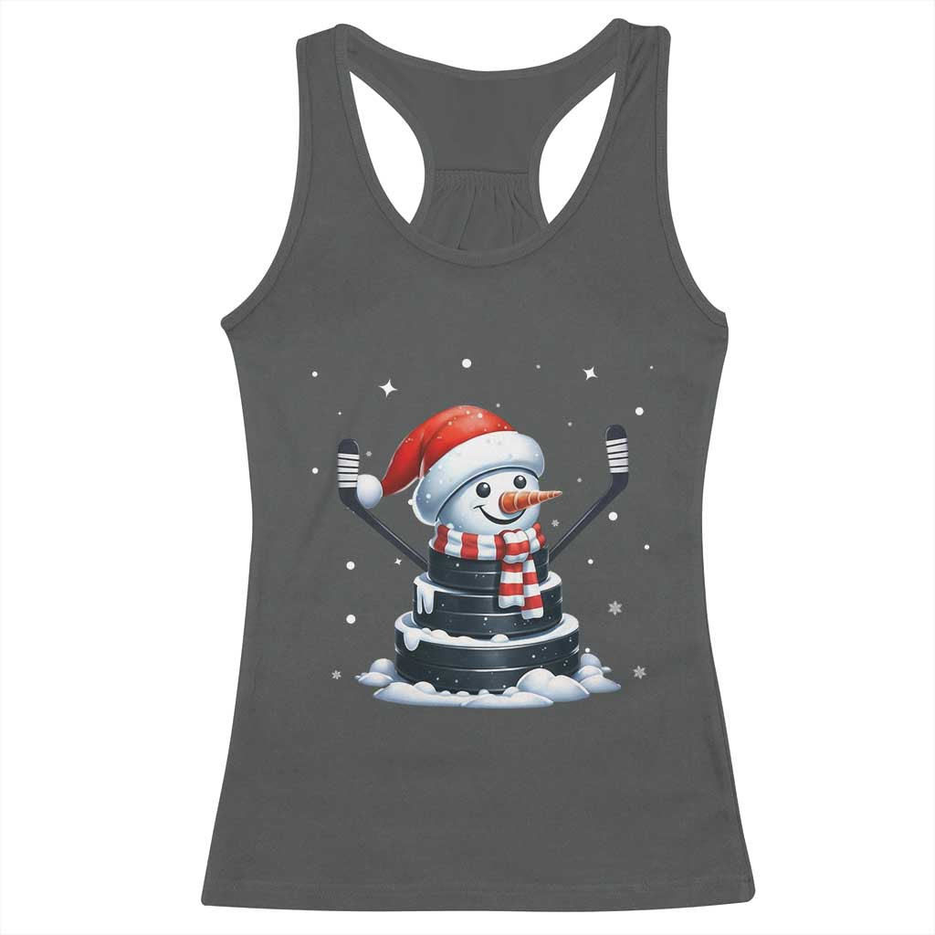 Hockey Puck Snowman Racerback Tank Top Funny Holiday Christmas Gift - Wonder Print Shop