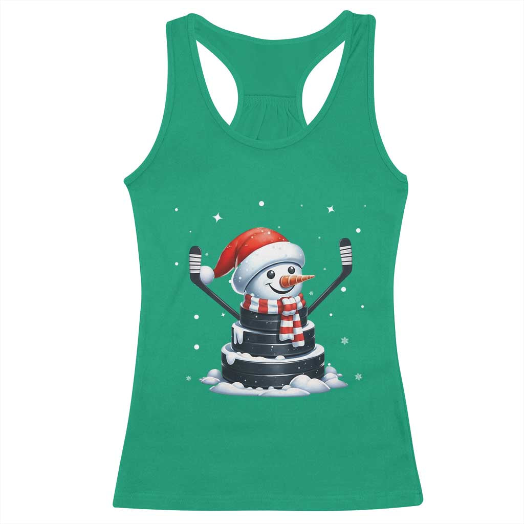 Hockey Puck Snowman Racerback Tank Top Funny Holiday Christmas Gift - Wonder Print Shop