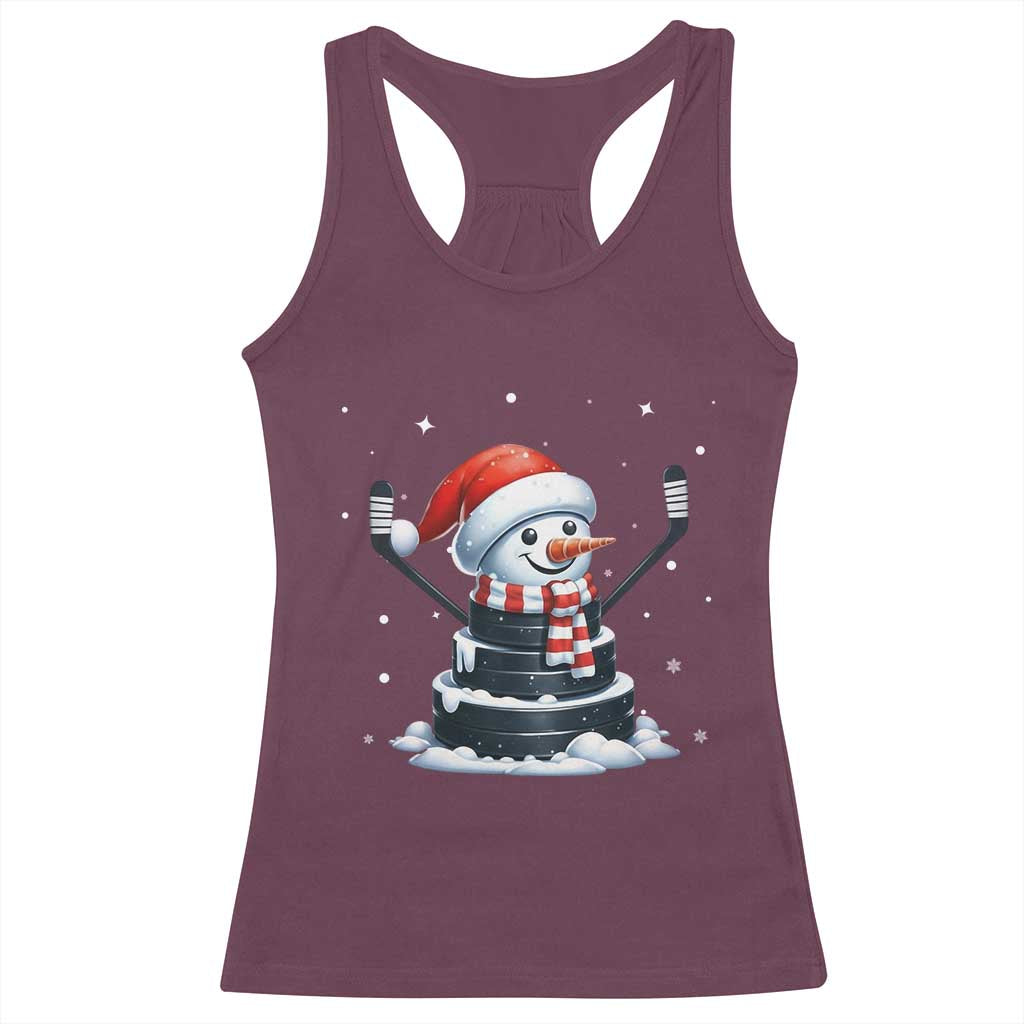 Hockey Puck Snowman Racerback Tank Top Funny Holiday Christmas Gift - Wonder Print Shop