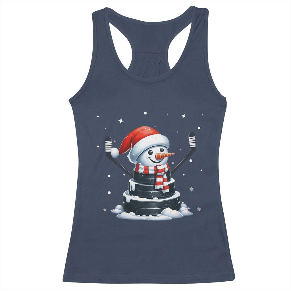 Hockey Puck Snowman Racerback Tank Top Funny Holiday Christmas Gift - Wonder Print Shop