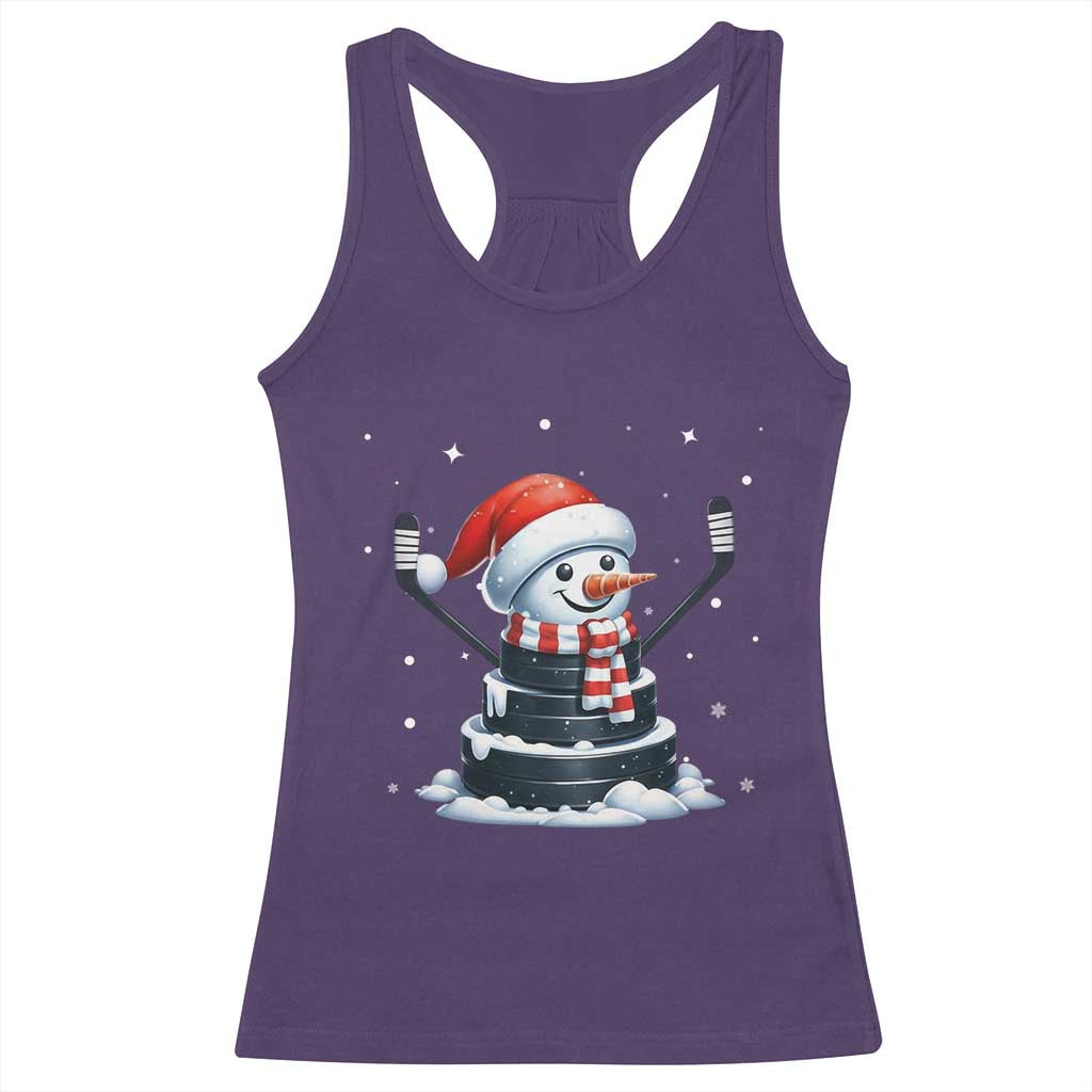 Hockey Puck Snowman Racerback Tank Top Funny Holiday Christmas Gift - Wonder Print Shop