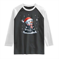 Hockey Puck Snowman Raglan Shirt Funny Holiday Christmas Gift - Wonder Print Shop