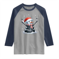 Hockey Puck Snowman Raglan Shirt Funny Holiday Christmas Gift - Wonder Print Shop