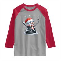 Hockey Puck Snowman Raglan Shirt Funny Holiday Christmas Gift - Wonder Print Shop