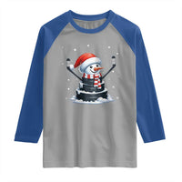 Hockey Puck Snowman Raglan Shirt Funny Holiday Christmas Gift - Wonder Print Shop