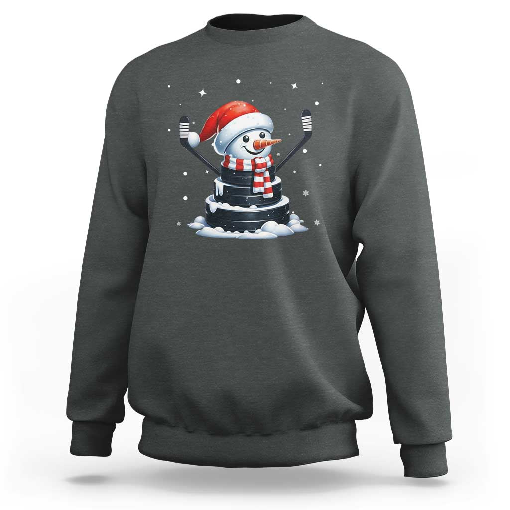 Hockey Puck Snowman Sweatshirt Funny Holiday Christmas Gift - Wonder Print Shop