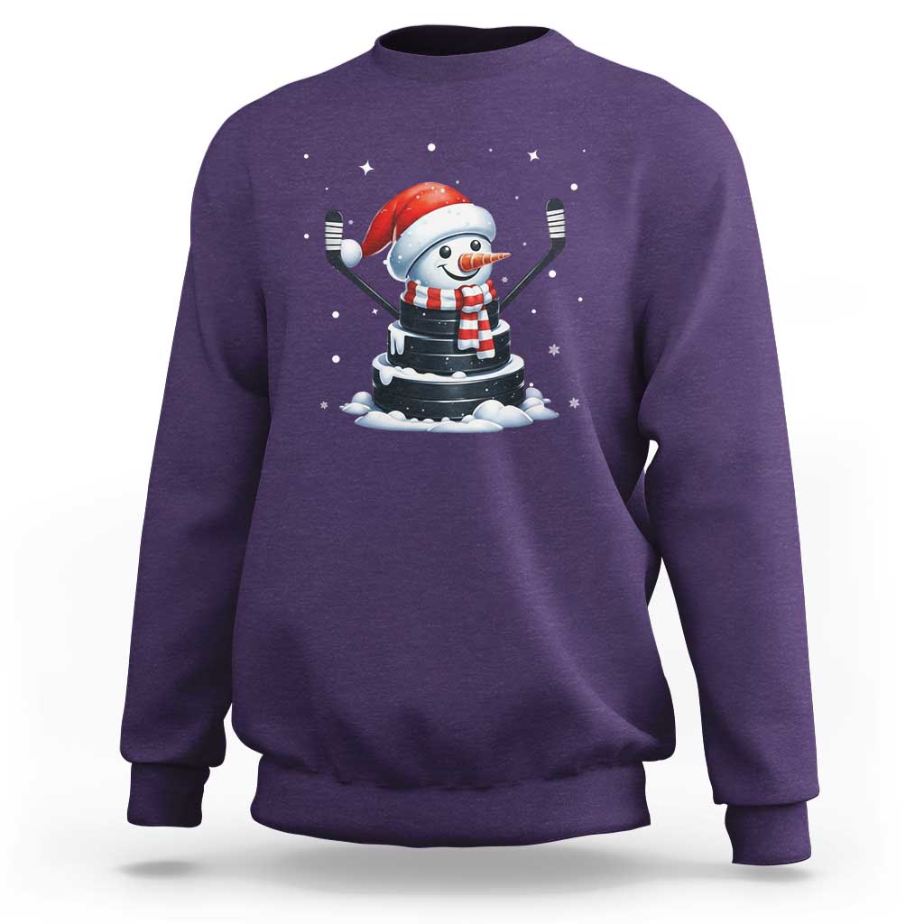 Hockey Puck Snowman Sweatshirt Funny Holiday Christmas Gift - Wonder Print Shop