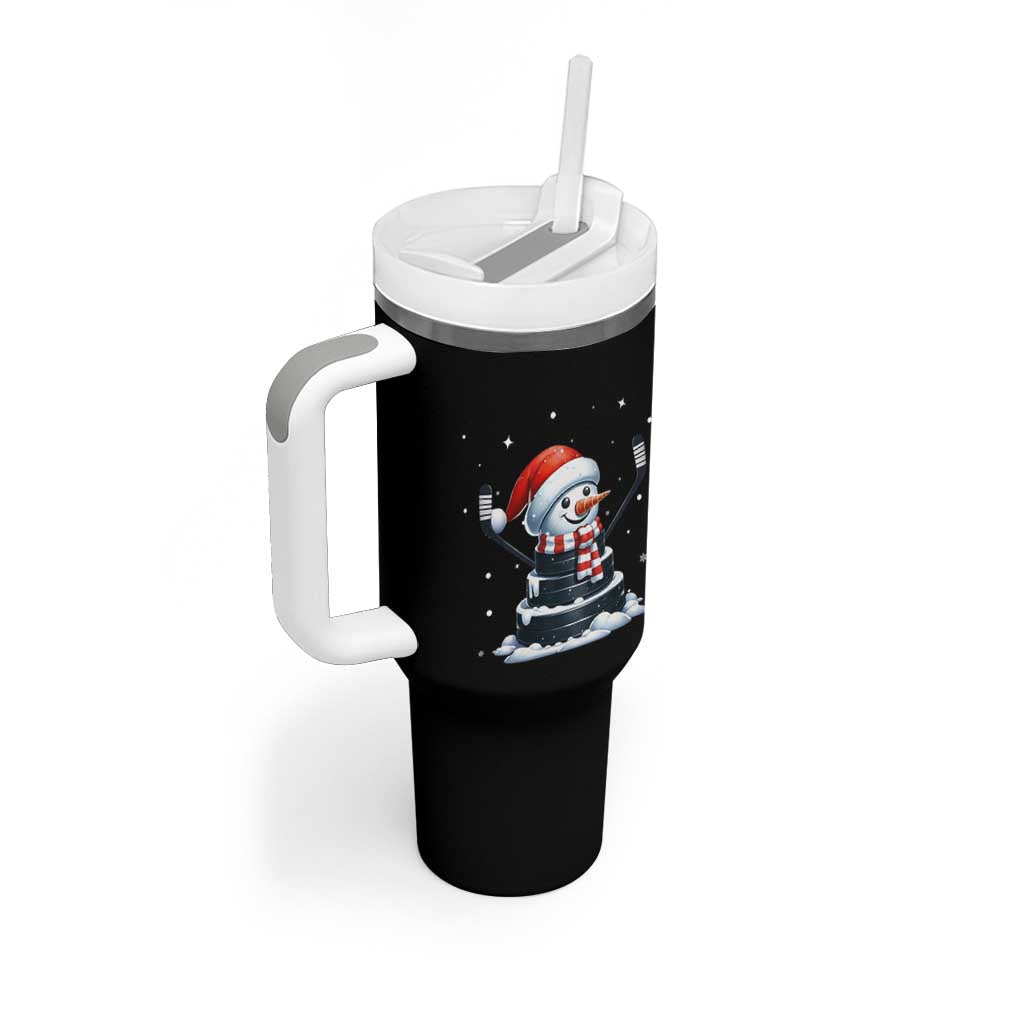 Hockey Puck Snowman Tumbler With Handle Funny Holiday Christmas Gift - Wonder Print Shop