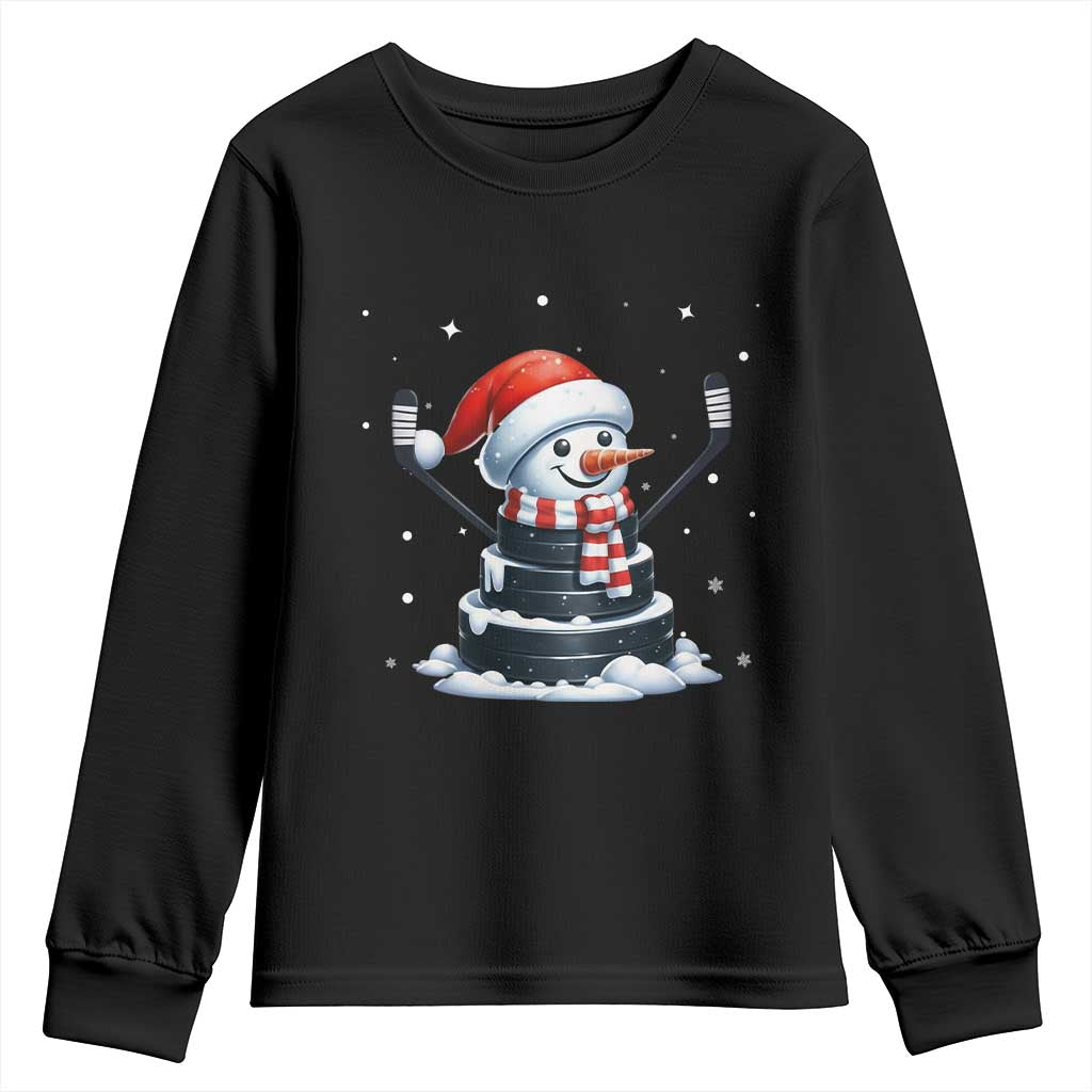 Hockey Puck Snowman Youth Sweatshirt Funny Holiday Christmas Gift - Wonder Print Shop