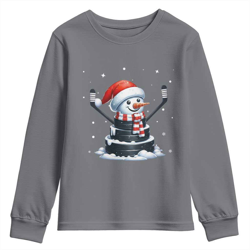 Hockey Puck Snowman Youth Sweatshirt Funny Holiday Christmas Gift - Wonder Print Shop