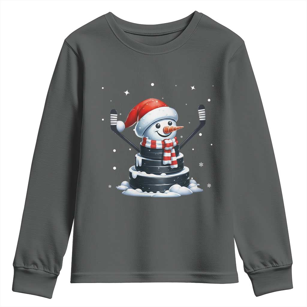 Hockey Puck Snowman Youth Sweatshirt Funny Holiday Christmas Gift - Wonder Print Shop