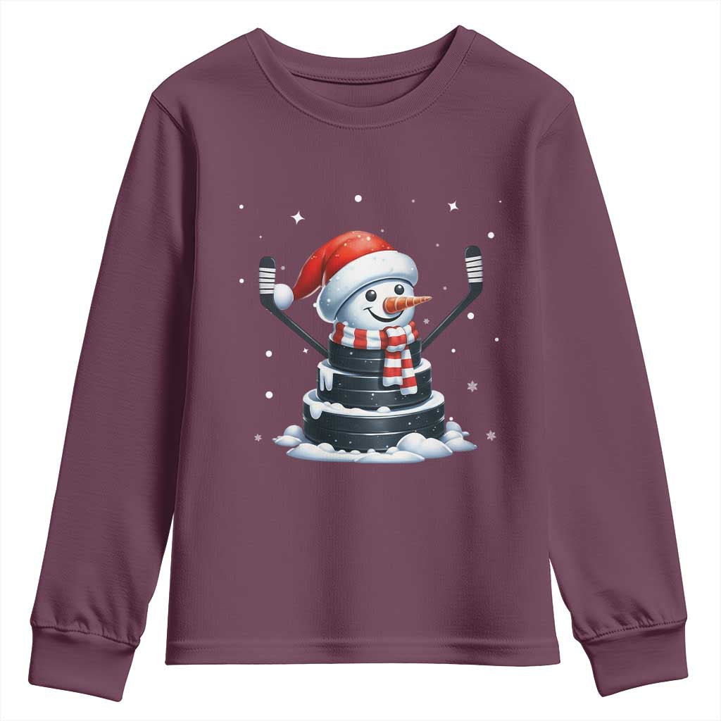 Hockey Puck Snowman Youth Sweatshirt Funny Holiday Christmas Gift - Wonder Print Shop