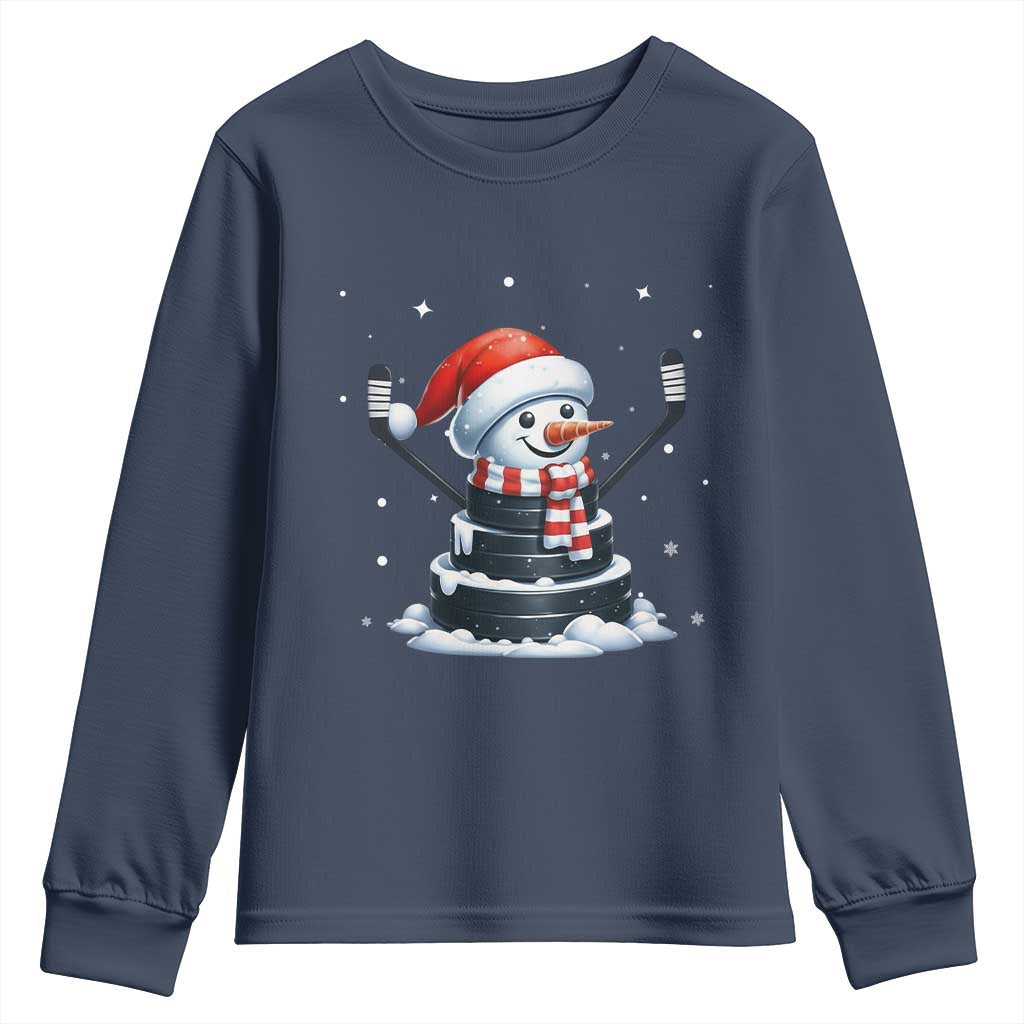 Hockey Puck Snowman Youth Sweatshirt Funny Holiday Christmas Gift - Wonder Print Shop