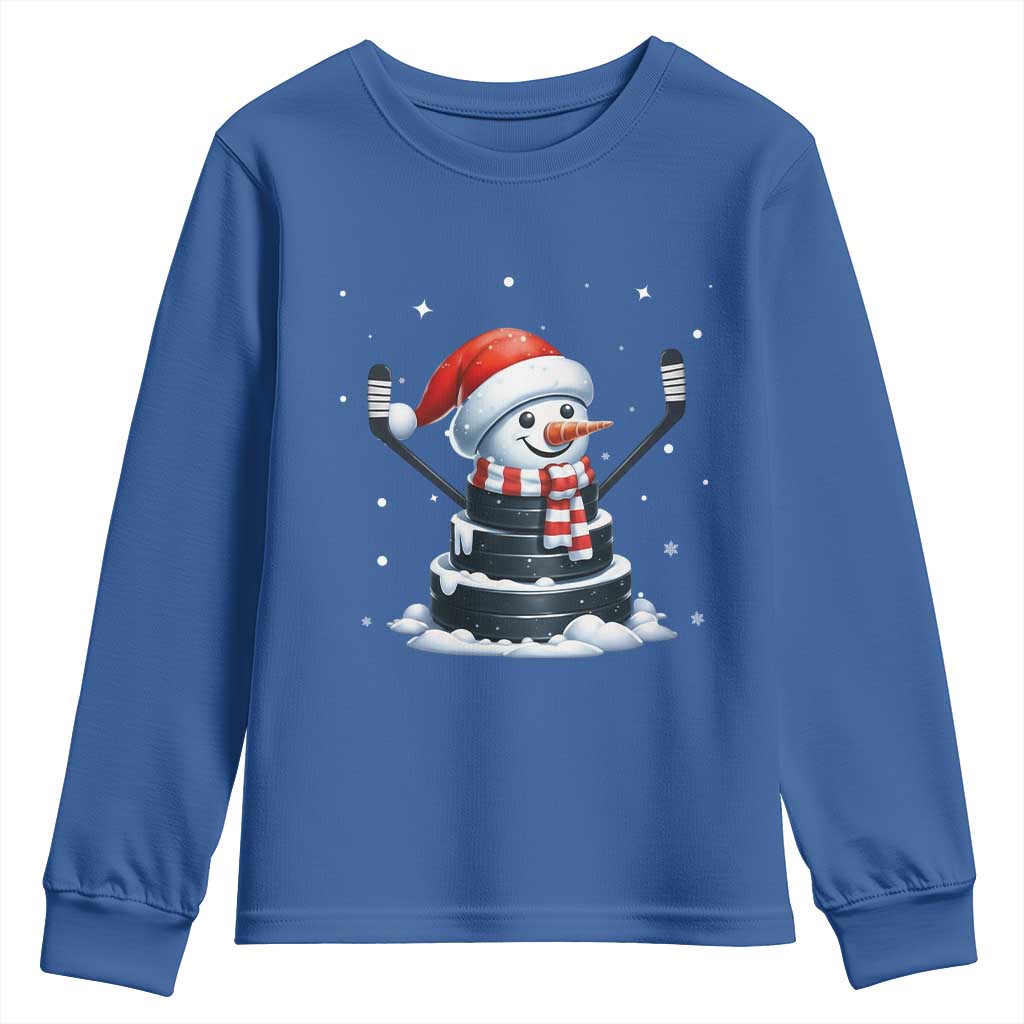 Hockey Puck Snowman Youth Sweatshirt Funny Holiday Christmas Gift - Wonder Print Shop