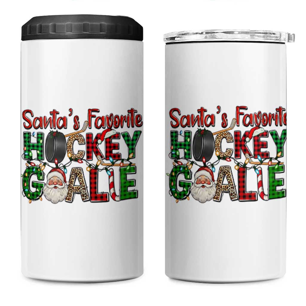 Santa Favorite Hockey Goalie 4 in 1 Can Cooler Tumbler Funny Christmas Gift - Wonder Print Shop