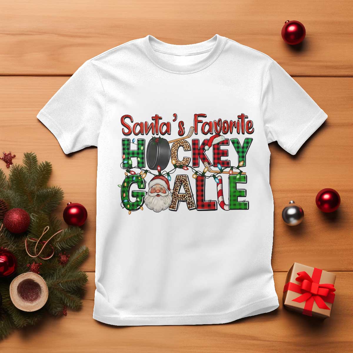 Santa Favorite Hockey Goalie T Shirt Funny Christmas Gift - Wonder Print Shop