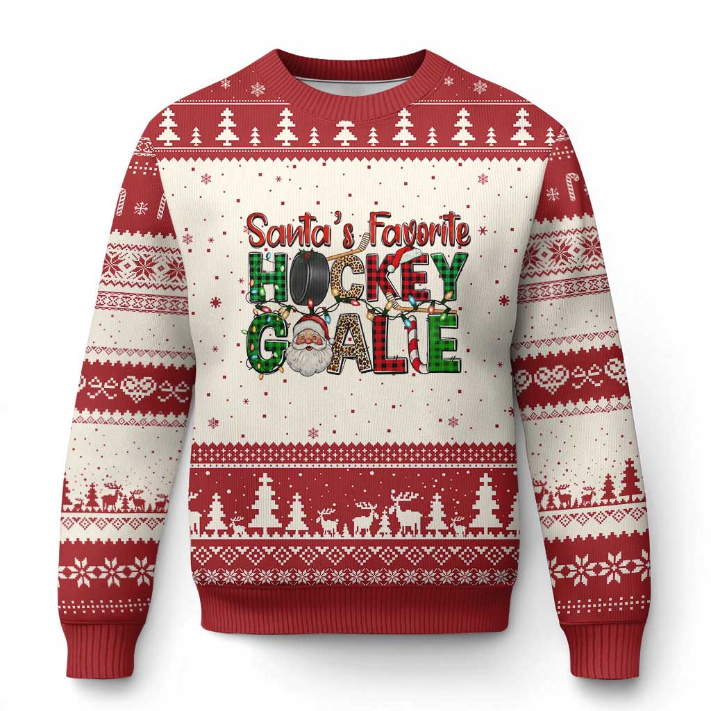 Santa Favorite Hockey Goalie Ugly Christmas Sweater Funny Xmas Gift - Wonder Print Shop