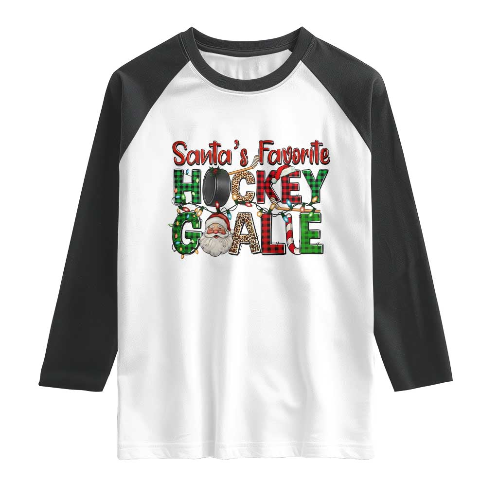 Santa Favorite Hockey Goalie Raglan Shirt Funny Christmas Gift - Wonder Print Shop