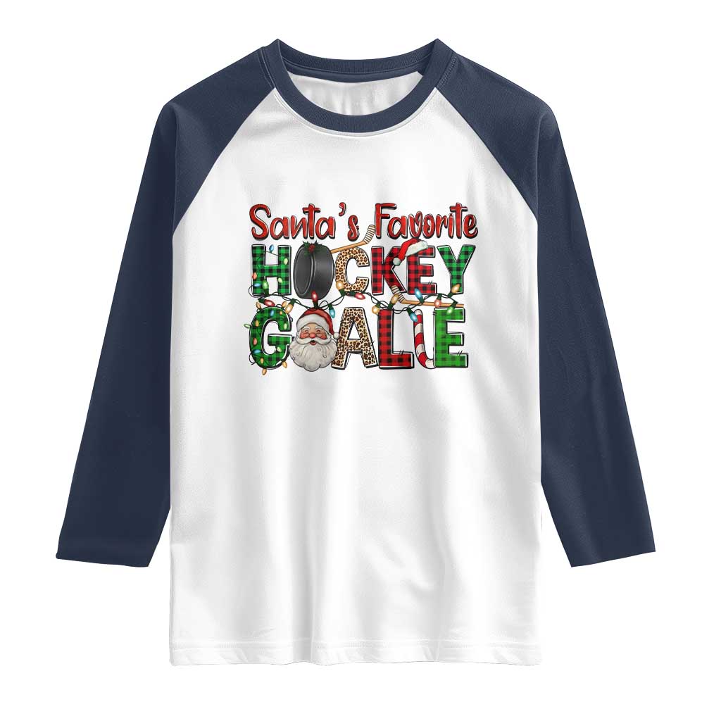 Santa Favorite Hockey Goalie Raglan Shirt Funny Christmas Gift - Wonder Print Shop