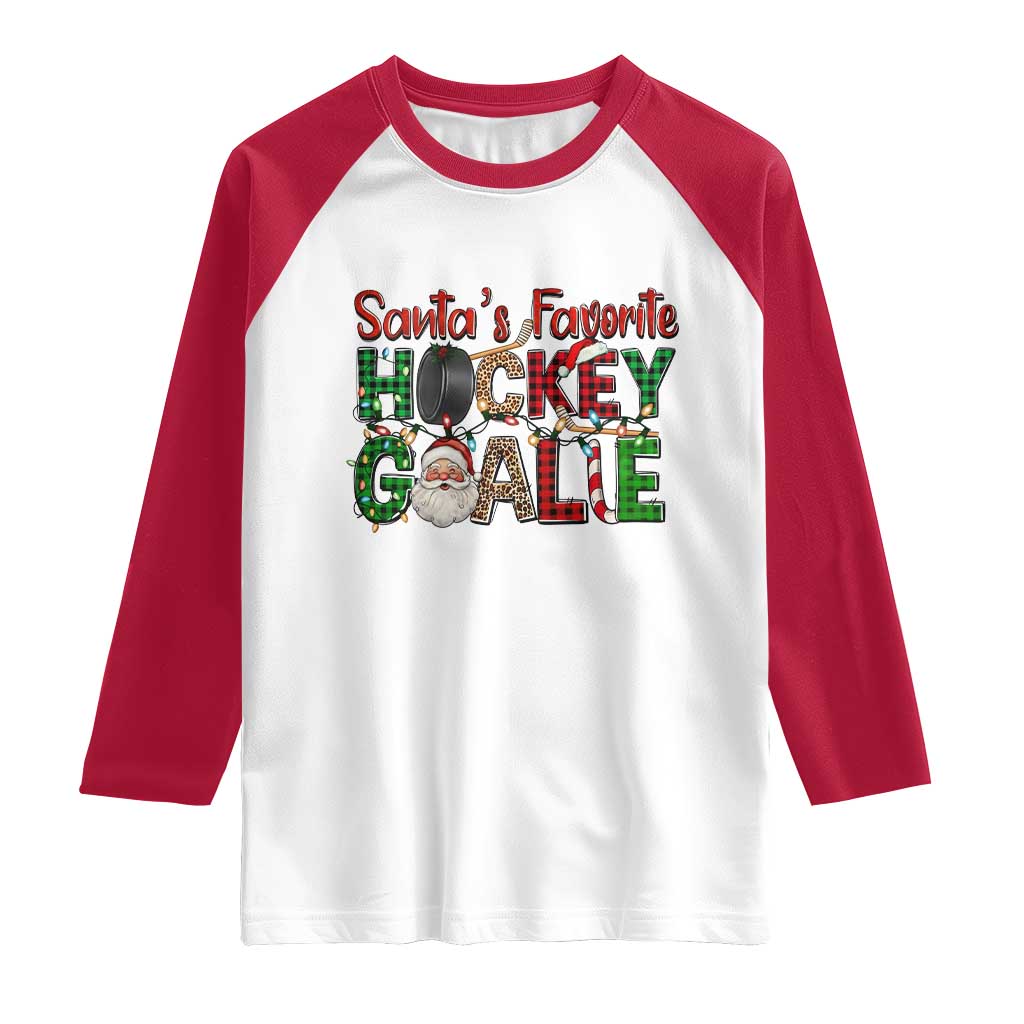 Santa Favorite Hockey Goalie Raglan Shirt Funny Christmas Gift - Wonder Print Shop